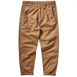 Men's Pants Spring Autumn American Retro Woven Twill Cargo Men's Simple Pure Cotton Washed Loose Straight Casual Tapered Trousers