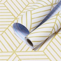 Wallpapers 45 CM X 5 M PVC Beige Geometric Stripes Of Golden Hexagon Wallpaper Self-Adhesive Gold Contact Paper Wall Decoration