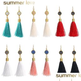 Charm Fashion Handmade Bohemia Colorf Tassel Dangle Earrings Natural Resin Druzy Stone Pendant Earring For Women Gold Plated Hook Je Dhzcn