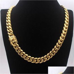 Chains Men Cuban Chain Necklace Stainless Steel Jewellery High Polished Hip Hop Curb Link Double Safety Clasps 18K Stamped 14Mm From 1 Dhymt