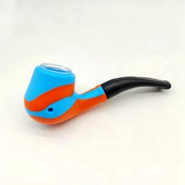 Colourful Retro Silicone Pipes Portable Removable Dry Herb Tobacco Glass Philtre Nineholes Screen Bowl Handpipes Hand Smoking Tube Cigarette Holder