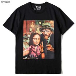 Men's T-Shirts New Novelty 2021 Men Smoking Mona Lisa T Shirts T-Shirt Hip Hop Skateboard Street Cotton T-Shirts Tee Top Kenye #033 L230520 L230520