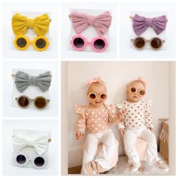 Children Sunglass Headband Set Cartoon Kids Baby Toy Sun Shading Glasses Bowknot Cotton Hairband