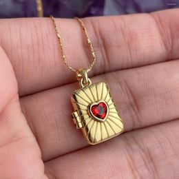 Pendant Necklaces Red Heart Stone Square Locket Necklace For Women Dainty Romantic Cute Unusual Thing Valentine Day Gift