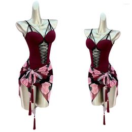 Stage Wear Fairy Flower Latin Dance Costume Women Rumba Performance Clothing Adult Sexy Dress Summer Salsa Dancewear DNV17558