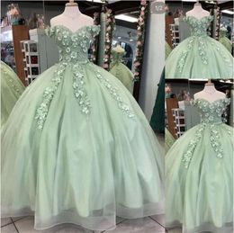 Quinceanera Dresses Princess Appliques Flowers Sweetheart Ball Gown with Tulle Lace-up Plus Size Sweet 16 Debutante Party Birthday Vestidos De 15 Anos 131