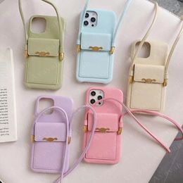 Fashion Designer Phone Case for iPhone 14 13 12 11 Pro Max X Xs Xr 8 7 Plus Trendy Colour Leather Card Pocket Storage Shell Cover 14promax with Roll Shoulder Strap