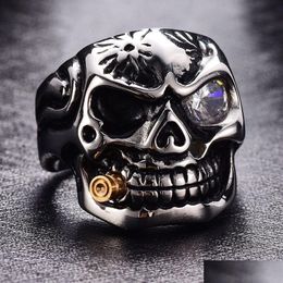 Band Rings Fashion Casted Stainless Steel Halloween Rock Punk Skl Ring With Cubic Zirconia Biker Size 813 Drop Delivery Jewelry Dhljf