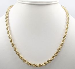 14K Solid Yellow Gold P;ated 4MM Rope Chain Thick Necklace Bracelet Mens Women 24"