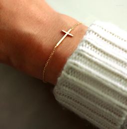 Bangle 18k Gold-plated Stainless Steel Cross Pendant Bracelet Charm Religious High Quality Jewelry Wholesale Trend