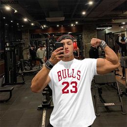 Herren T-Shirts Männer Fitness T-Shirt Bulls 23 Kompression 100 % reine Baumwolle Tops Mann Sommer Gym Kurzarm T-Shirts Übergroße T-Shirts Kleidung J230526