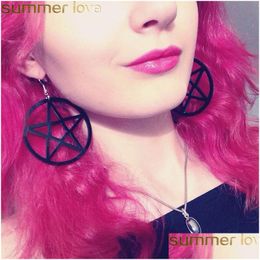 Dangle Chandelier Big Black Star Pentagram Earrings For Women Hollow Circle Acrylic Earring Punk Rock Drop Round Ear Jewelry Party Dhjz9