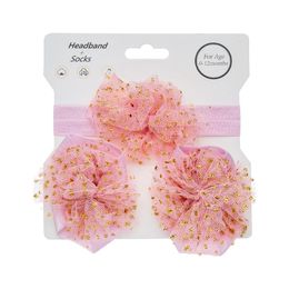 Baby Tulle Flower Headbands Lace Gold Dots Sequins Barefoot Sandals Elastic Hairbands Strench Wide 0-12M Headwraps