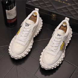 European Station Tide Men's Casual Shoes Youth Trend Thick Sole Men's Lace-up Round Head Sneakers Men White Shoes D2H53