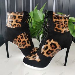 Olomm Unisex Women Winter Ankle Boots Platform Stiletto High Heels Round Toe Gorgeous Leopard Casual Shoes Plus US Size 5-20