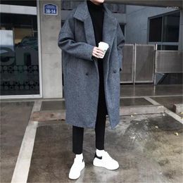 Men's Wool YASUGUOJI Mens Double Breasted Overcoat Long Woolen Coat For Men Winter Turn-down Collar Woollen Wind