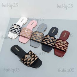 Slippers 2023 P Embroidered Triangle Women Sliders Casual Low Heel Plaid T230526