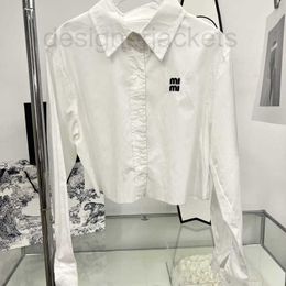 Women's Blouses & Shirts Designer Shirt casual top summer thin long-sleeved T-shirt plain white lapel embroidered sweatshirt women's college style short coat 0Y62