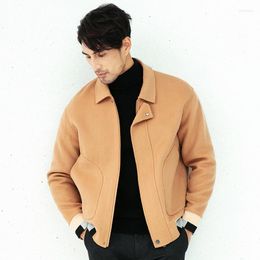 Men's Wool Men Coat 2023 Fall/winter Lapel Handmade Double-sided Tweed Loose Jacket Fashion Solid Colour Cardigan Tops