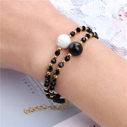 Charm Bracelets Healing Natural Stone Round Charms Crystal Howlites Chains Bracelet Adjustable Jewellery Men Female Couple Yoga Gifts