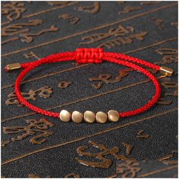 Charm Bracelets Handmade Tibetan Copper Bead Lucky Rope Bracelet Bangles For Women Men Wax Thread Couple Jewellery Drop Delivery Dh3Js