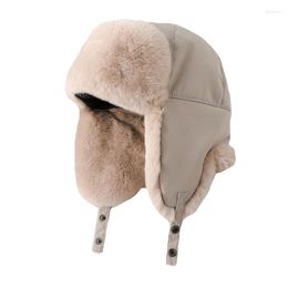 Berets Real Fur At For Women Natural Rex Russian Usanka Ats Winter Tick Warm Ears Fasion Bomber Cap