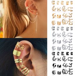 LATS Gold Colour Leaves Ear Cuff Black Non-Piercing Ear Clip Earrings for Women Men Fake Cartilage Earring Cuff Jewellery Wholesale