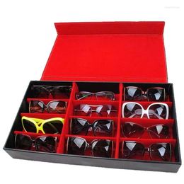 Jewelry Pouches 18 Grids Eyeglass Sunglasses Glasses Storage Display Box Holder Case Organizer Compartment