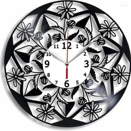 Wall Clocks Yl Record Clock 12 Inch - Handmade Gift For Girl Flower Art Mom Idea Woman Home Decor Black