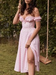 Linia Summer Midi Sukienka Elegancka zaciąganie rękawa z ramion wakacyjnych strojów rave