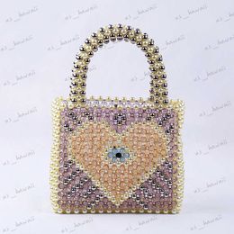 Evening Bags Light Blue Peach Handmade Fashion Heart Pearl Bag Beaded Bags For Women Floral Mini Handbags Women Bags Designer Bag T230526