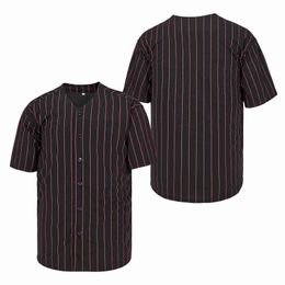 Benutzerdefiniertes, schwarz-rot gestreiftes, authentisches Baseball-Trikot mit Naht, Namensnummer, Größe S-4XL