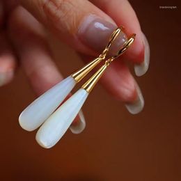 Stud Earrings Fancy 925 Silver Plated 24K Gold White Female Shell Water Drop Long Length Wedding Jewellery Gift