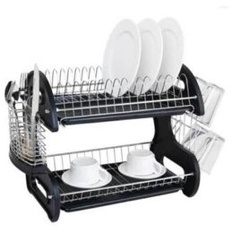 Storage Bottles 2 Tier Dish Drainer Drying Rack Large Capacity Kitchen Stainless Steel Holder Washing Organiser