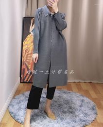 Women's Trench Coats SELLING Miyake Fashion Fold Long-sleeved Pure Colorsingle-breasted WIDE-WAISTED Coat Side Button Swindbrea IN STOCK