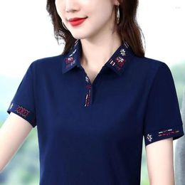 Women's Polos Women's Cotton Short-Sleeved T-shirt Summer Slim Youthful Elegant Lapel Polo Shirt Embroider Ladies Tops