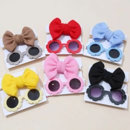 Children Sunglass Headband Set Cartoon Kids Baby Toy Sun Shading Glasses Bowknot Space Cotton Hairband