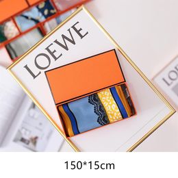 Designer Pattern Silk Scarf For Women Printing Stripe Geometric Brand Scarves Orange Hardcover Box Set Birthday Valentine Mother D208T