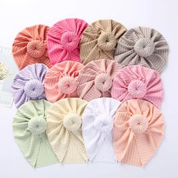 Solid Summer Turban Hat for Baby Girls Cute Donuts Ribbed Cap Toddler Headwraps Kids Beanies Fashion Hair Accessories