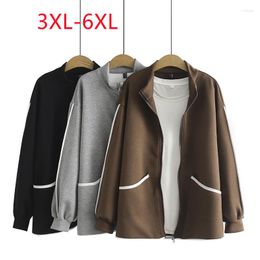 Women's Jackets 2023 Ladies Spring Autumn Plus Size Tops For Women Large Long Sleeve O-neck Grey Zip Fastener Coat 3XL 4X L5XL 6XL