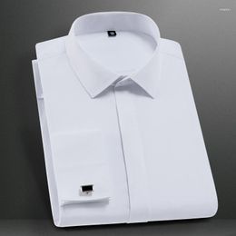 Men's Casual Shirts White Party Shirt Cuff Quality Dress Formal Men's No Wedding Male Classic Pocket Sleeve Long Cufflinks Tuxedo French