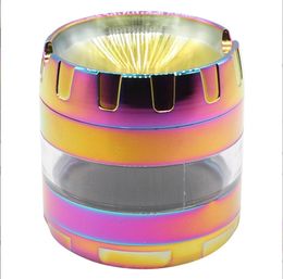 Smoking pipe Side transparent concave 4-layer zinc alloy cigarette grinder 63mm dazzling metal cigarette grinder