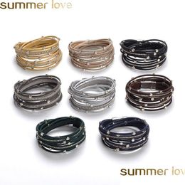 Other Bracelets Selling Rhinestone Crystal Mtilayer Bangles Leather Wrap Bracelet Wristbands For Women Magnet Buckle Colorf Jewellery Dhdgc