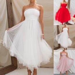 Casual Dresses Formal Occasion For Women Tulle Dress Short Puffy Prom Strapless Mesh Ruffle Cocktail Party Off Shoulder