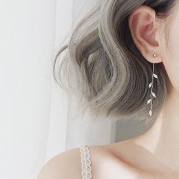 2022 New Silver Colour Needle Willow Leaf Earrings Female Fashion Jewellery Temperament Simple Long Tassel Earrings For Women Gift