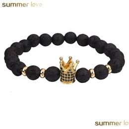 Beaded Trendy Lava Stone Bead Bracelet Cz Imperial Crown Charm Bracelets For Men Or Women Wholesale Jewellery Drop Delivery Dhswu