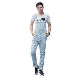 Men's Jeans Men Overalls Bib Slim Straight Denim Jumpsuits Fashion Pocket Workwear Pants Light White Trousers Large Size S - 5XLMen's