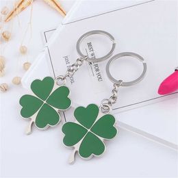 Keychains Metal Creative Green Four Three Leaf Grass Keychain Charm Lucky Keyholder Gift Women's Bag Decoration Key Accessories G230526