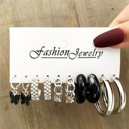 LETAPI Trendy Black Earring Set For Women Girls Resin Butterfly Heart Dangle Earrings Dripping Oil Enamel Ring Jewelry