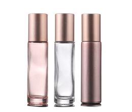 Essential Oil Use 10ml Pink Roll On Glass Roller Bottles With Crystal Gemstone Roller Ball And Rose Gold Cap JL024